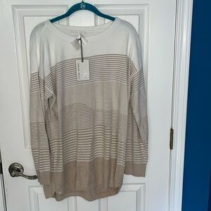Barefoot dreams cozychic ultra lite split stripes tunic large stone/salt